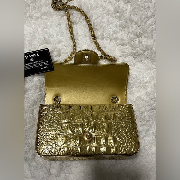 CHANEL Gold Embossed Croc Mini Flap Bag - Picture 4 of 16